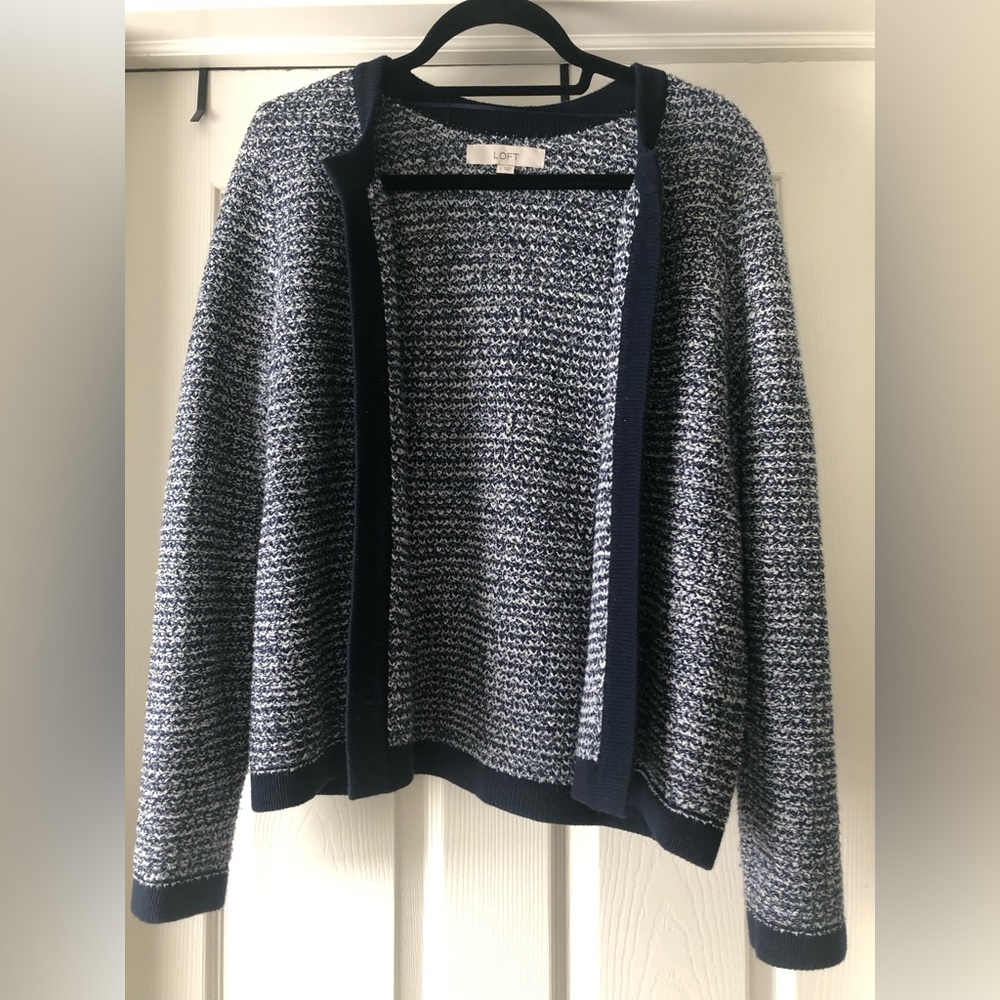 Loft EUC navy/white open cardigan